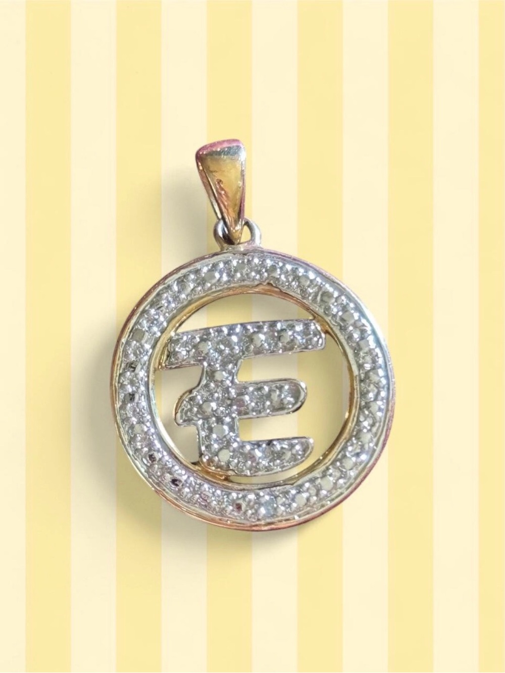 Gold-Tone 925 Pavé Initial E Circle Pendant - Gold